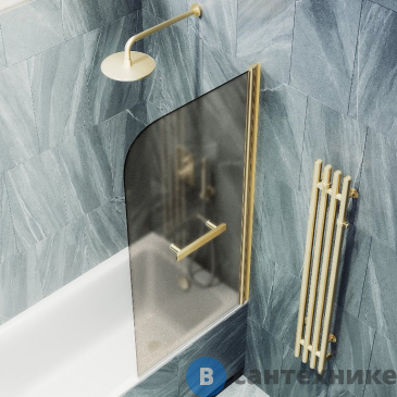 картинка Шторка для ванны поворотная на монопетле MaybahGlass 1400*800 Стекло 6 мм Бронза матовая +Полотенцесушитель (MGV-790-3)