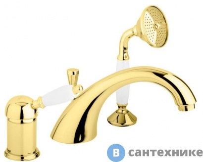 картинка Смеситель Cezares ELITE-BVDM-03/24-Bi на борт ванной однорычажный с выдвижным душем и переключателем, золото