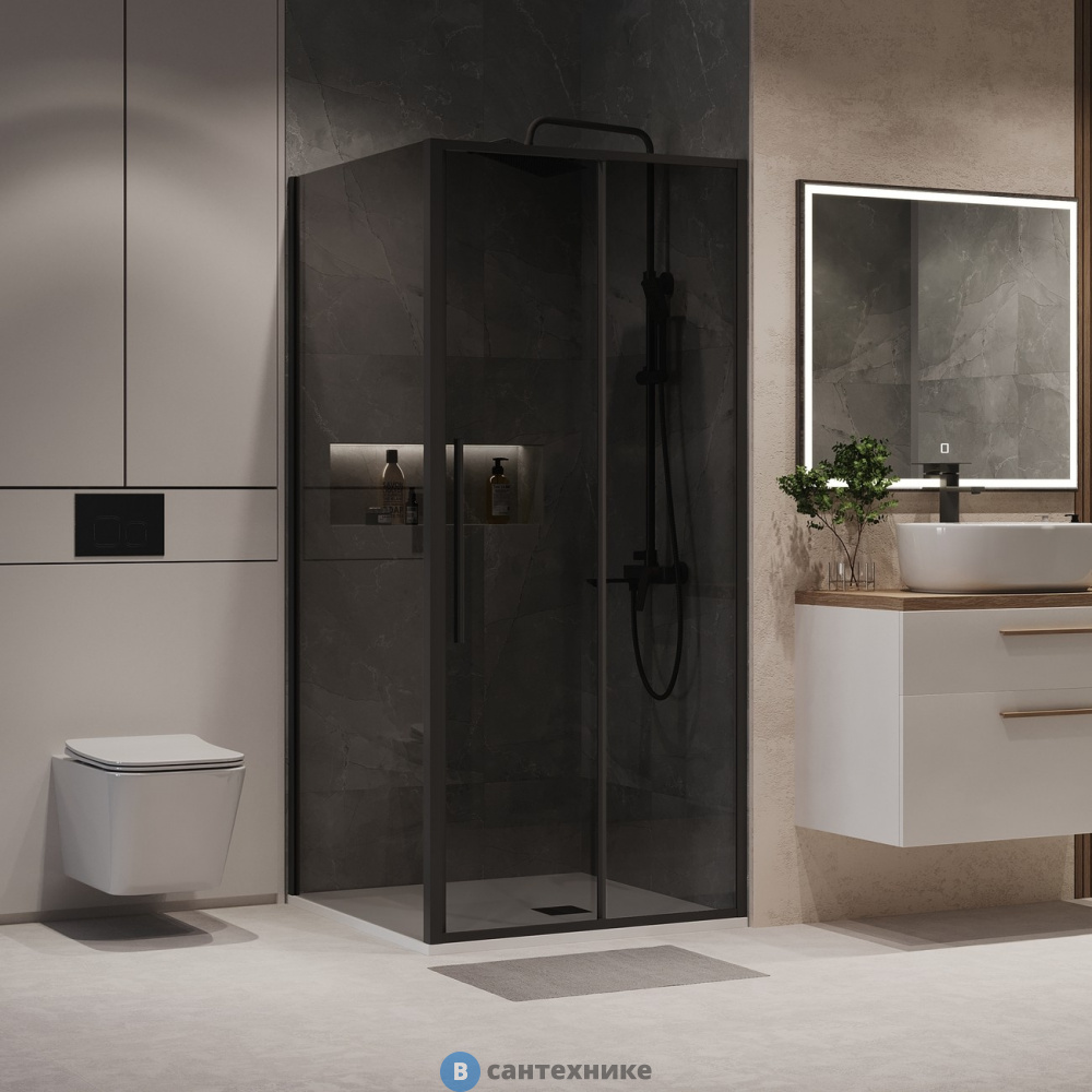 Душевое ограждение Niagara Nova NG-85-9TB-TB100-34 (90х100х195) прямоугольник, черный матовый, дверь раздвижная, стекло тонированное