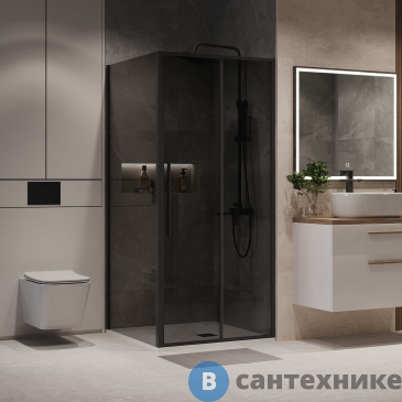 картинка Душевое ограждение Niagara Nova NG-85-9TB-TB100-34 (90х100х195) прямоугольник, черный матовый, дверь раздвижная, стекло тонированное