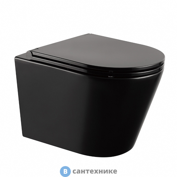 Унитаз подвесной ABBER Bequem AC1102MB чёрный матовый, безободковый, сиденье микролифт