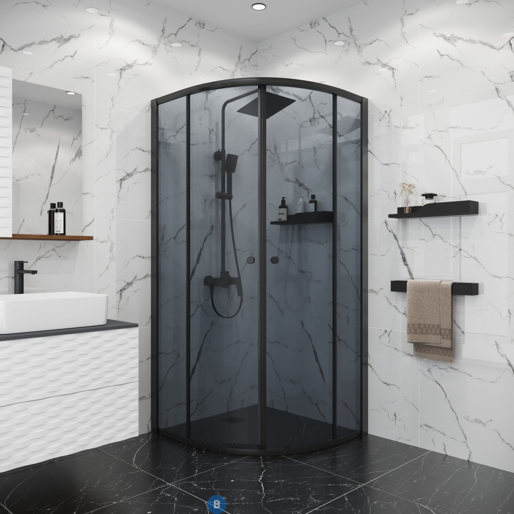 Душевое ограждение Niagara Eco NG-1003-14T (80х80х190) четверть круга, раздвижное, черный, стекло тонированное