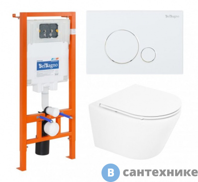 картинка Комплект BelBagno 3 в 1 BB8001CHR/SC/BB002-80/BB014-SR-BIANCO (унитаз подвесной с сиденьем BelBagno TRE BB8001CHR/SC + система инсталляции для унитазов BelBagno BB002-80 с кнопкой смыва BB014-SR-BI)