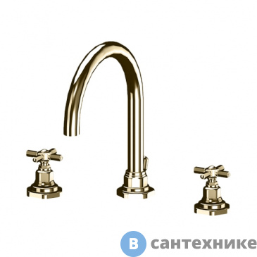 картинка Смеситель Gattoni TRD для раковины на 3 отверстия, ручки Paris, с донным клапаном, золото (TR097/18D0)