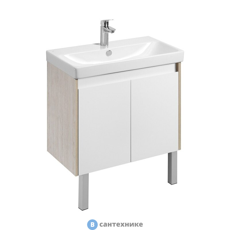 Тумба под раковину Акватон Сканди Doors 80 Белый глянец/Дуб Верона (1A282901SDB20)