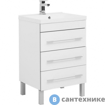 картинка Тумба с раковиной Aquanet Верона 58 белый (напольная 3 ящика) (287668)