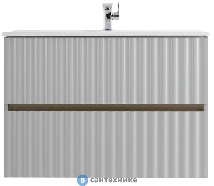 Тумба под раковину Art & MAX ELEGANT AM-ELEGANT-800-2C-SO-GCM-LED подвесная с двумя выкатными ящиками, с LED подсветкой ручек, светло-серый матовый, 770x469x550