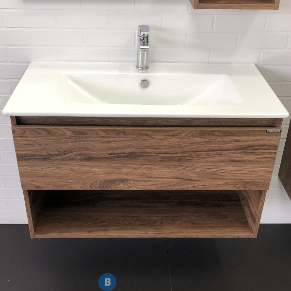 Тумба Comforty Бордо-90 дуб темно-коричневый с раковиной Quadro 90