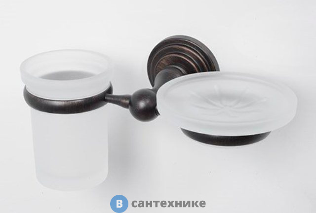 Держатель стакана и мыльницы WasserKRAFT Isar K-7326 металл, матовое стекло, покрытие "темная бронза"