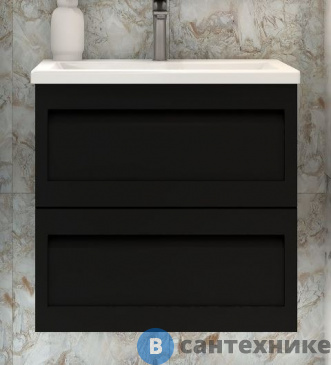 картинка Тумба под раковину Art & MAX PLATINO AM-Platino-600-2C-SO-NM-Cer подвесная с двумя выкатными ящиками, чёрный матовый