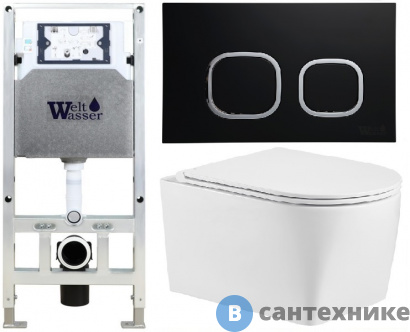 картинка Унитаз с инсталляцией WELTWASSER и кнопкой смыва (AMBERG 506 ST + NESENBACH 004 GL-WT + AMBERG RD-BL)