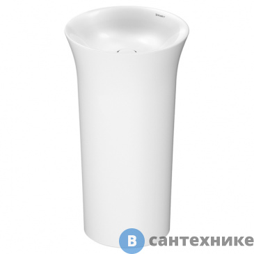 картинка Раковина Duravit White Tulip O 500 мм напольная, без отв под смес, с керам крышкой, без перелива, сифон, слив в пол, белый (2703500070)