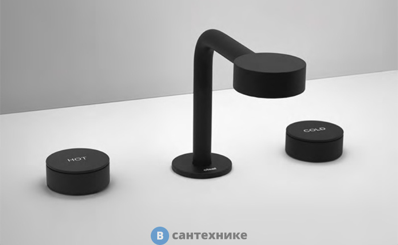 Смеситель CISAL Slim для раковины на 3 отверстия с донным клапаном, чёрный матовый (SM00102040)