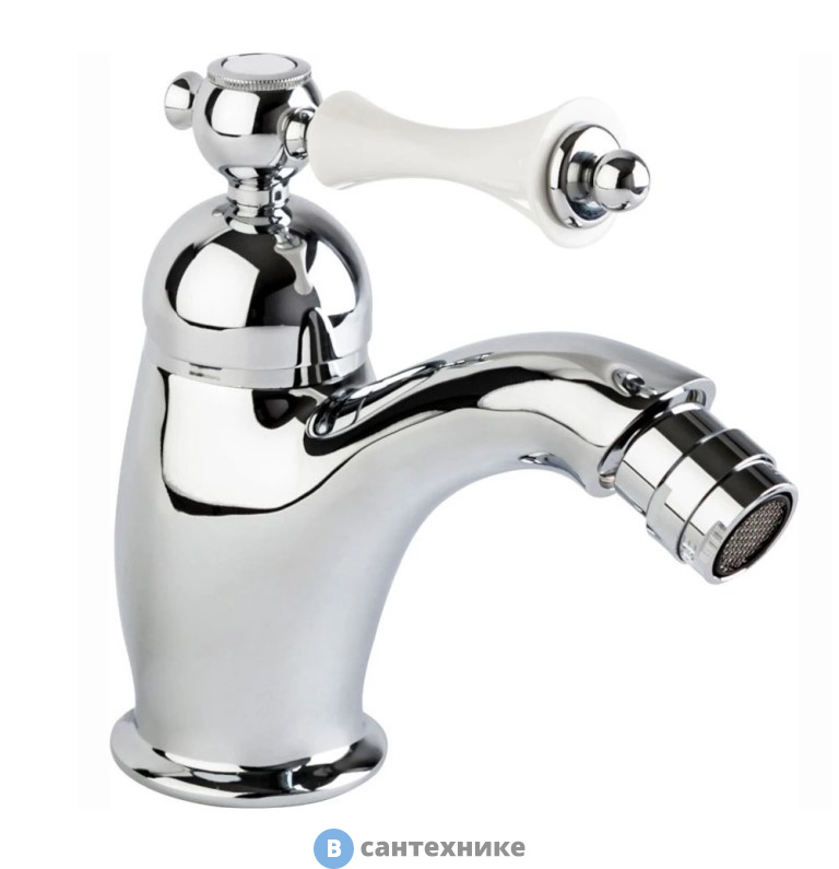 Смеситель Cezares MARGOT-BSM1-01-Bi для биде однорычажный c донным клапаном, хром, ручка белая