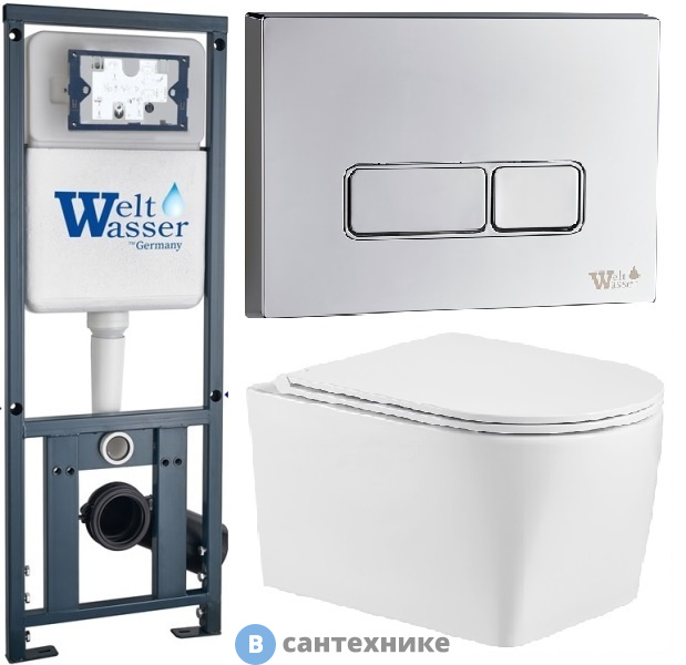Унитаз с инсталляцией WELTWASSER и кнопкой смыва (MARBERG 410 + NESENBACH 004 GL-WT + MAR 410 SE)