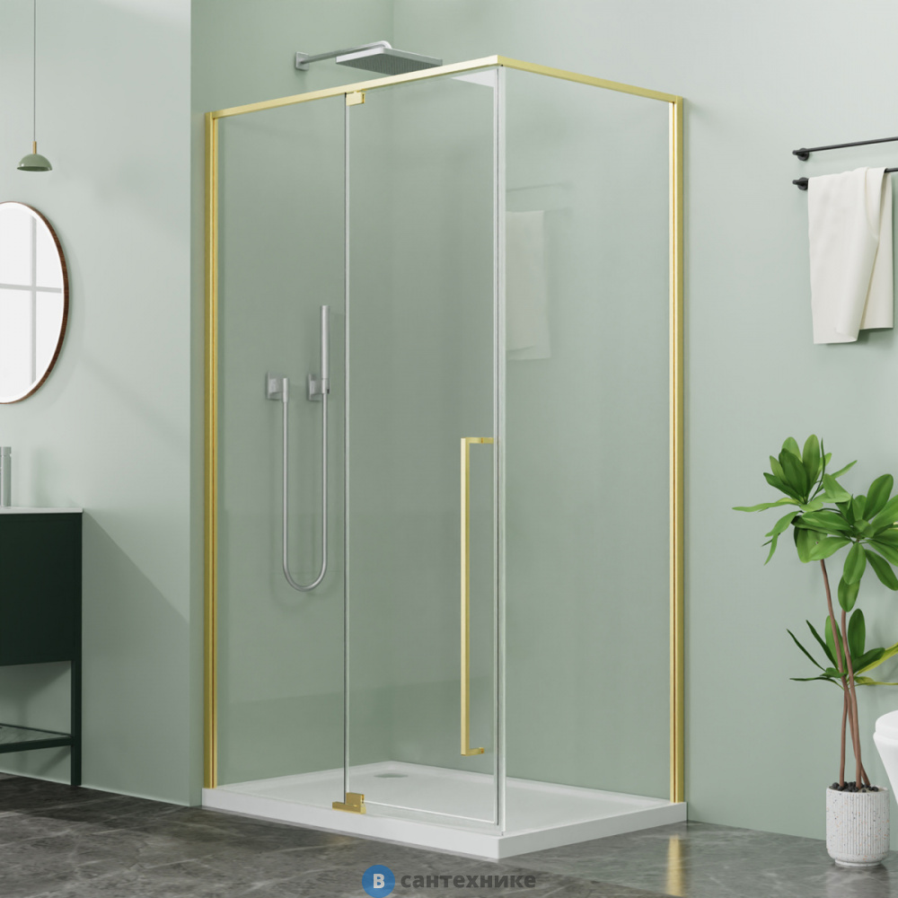 Душевое ограждение Azario MALE SQR-120х80х195-BGL-CL, прозрачное стекло 6 мм, профиль брашированное золото (AZ-J50-12080-BGL-CL)