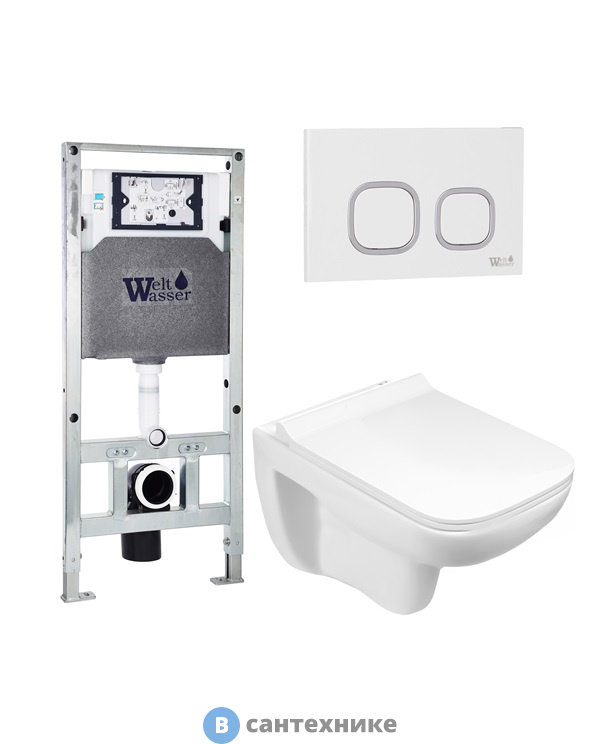 Унитаз с инсталляцией WELTWASSER и кнопкой смыва (AMBERG 506 ST + KEHLBACH 004 GL-WT + AMBERG RD-WT)