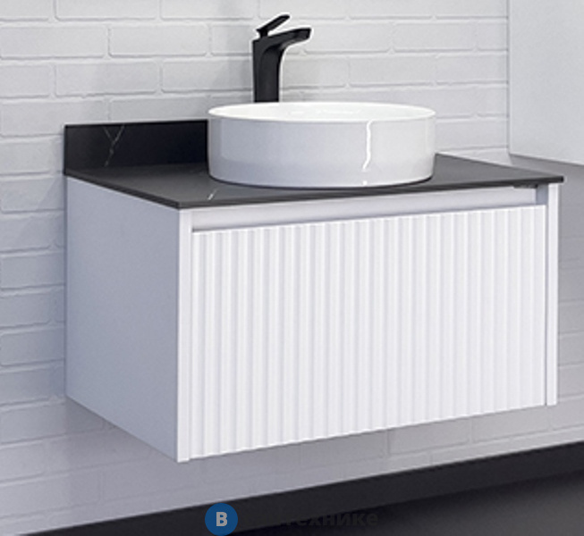 Тумба Comforty Марсель-75 белый матовый со столешницей под мрамор Калакатта Блэк c раковиной COMFORTY 9110