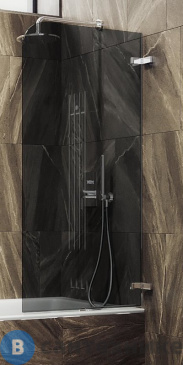 картинка Шторка для ванны поворотная на петлях MaybahGlass 1400*705 Стекло 6 мм Графит (MGV-654-4)