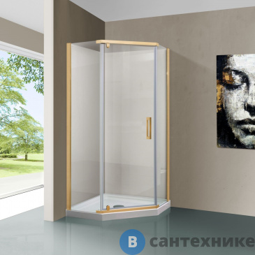 картинка Душевой уголок Vincea Stresa VSP-1S100CLG, 1000*1000, брашированное золото, стекло прозрачное