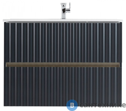 картинка Тумба под раковину Art & MAX ELEGANT AM-ELEGANT-600-2C-SO-GM-LED подвесная с двумя выкатными ящиками, с LED подсветкой ручек, серый матовый, 570x469x550