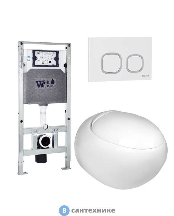 Унитаз с инсталляцией WELTWASSER и кнопкой смыва (AMBERG 506 ST + JECKENBACH 004 GL-WT + AMBERG RD-WT)