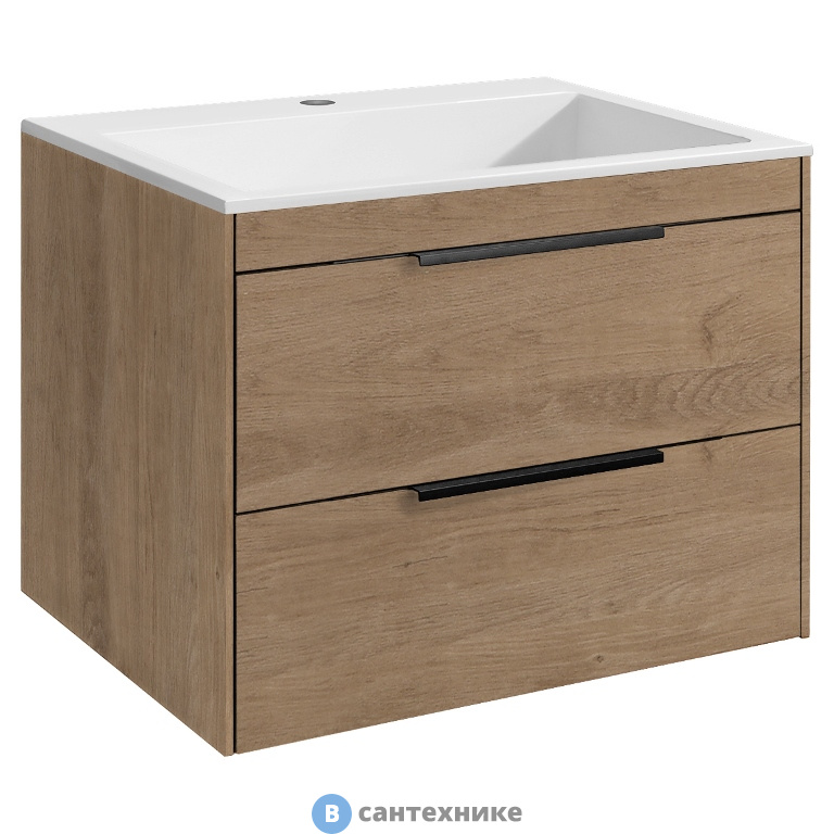 Тумба под раковину Vincea Chiara 2D 600 подвесная, 2 выкатных ящика soft-close, N.Oak (VMC-2C2600NO)