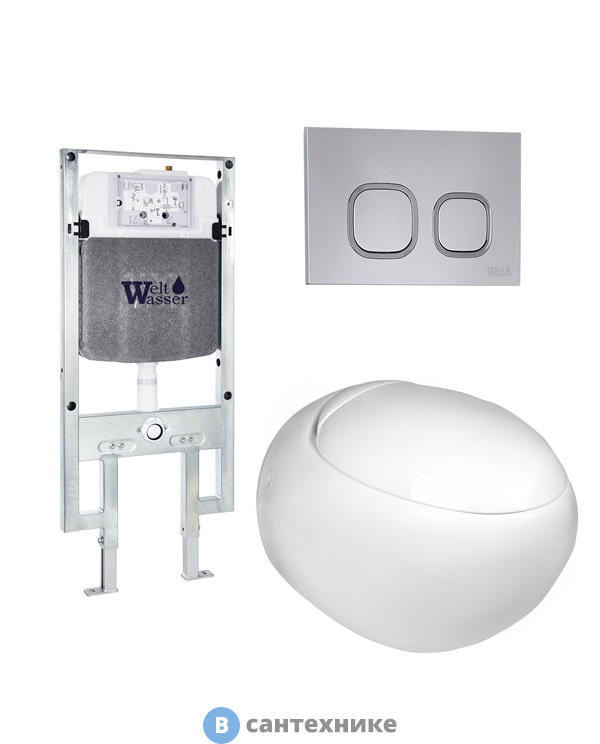 Унитаз с инсталляцией WELTWASSER и кнопкой смыва (AMBERG 497 ST + JECKENBACH 004 GL-WT + AMBERG RD-CR)