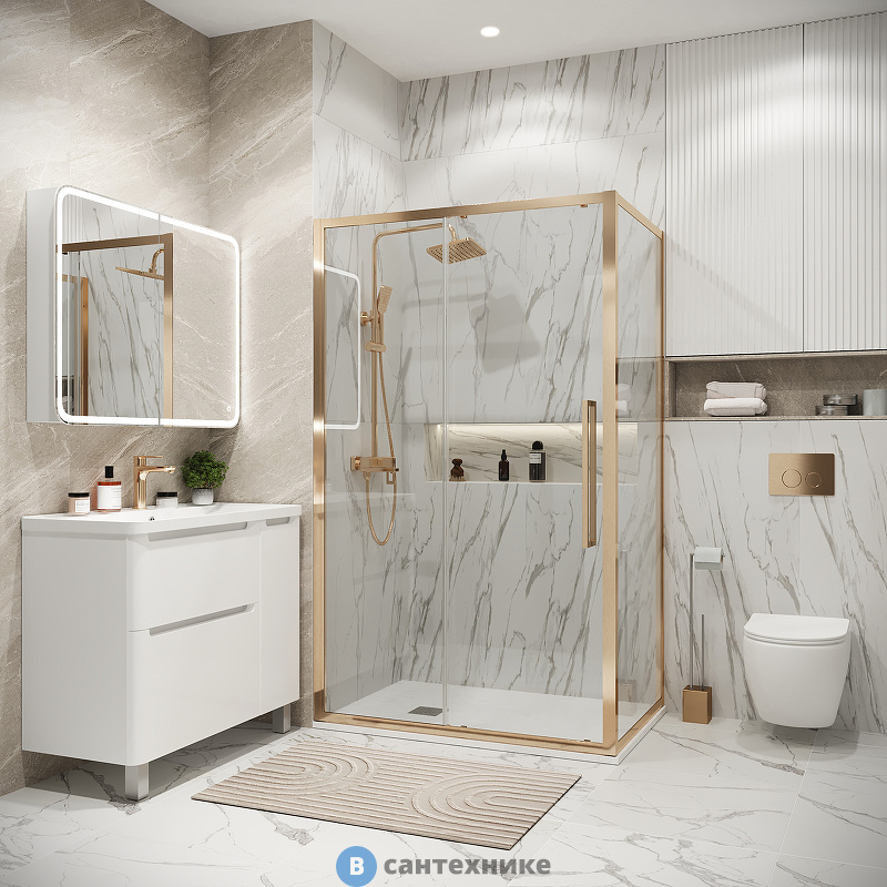 Душевое ограждение Grossman Cosmo 100.K33.02.110.32.00-200.K33.02.100.32.00 (110х100х195) раздвижная, золото сатин, стекло прозрачное (120.K33.02.1110.32.00)