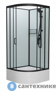 картинка Душевая кабина Frank F409/2 М Black высокий поддон б/к (без крыши) матовое стекло