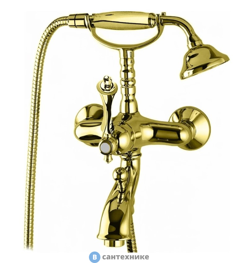 Смеситель Cezares MARGOT-VDM-03/24-M для ванны с ручным душем, золото, ручка золото