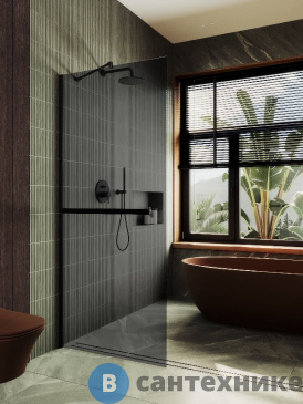 картинка Душевая перегородка в профиле MaybahGlass 1950*690 Стекло 8 мм Графит +Полотенцесушитель (MGD-723-6ш)