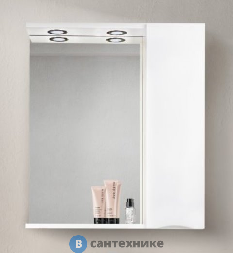 Шкаф зеркальный BelBagno 70 см MARINO-SPC-700/750-1A-BL-P-R подвесной с одной распашной дверцей с доводчиками, с подсветкой, правосторонний, Bianco Lucido