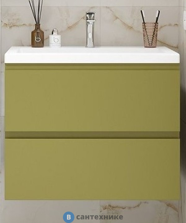 Тумба под раковину Art & MAX BIANCHI подвесная с двумя выкатными ящиками, Оливковый матовый AM-Bianchi-750-2C-SO-OM