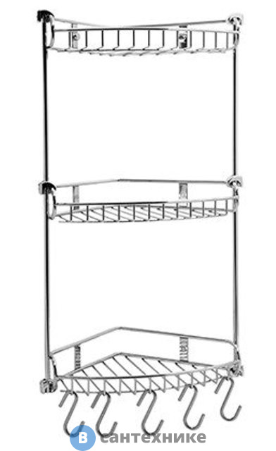 Полка WasserKRAFT K-1233 металлическая тройная, угловая хромоникелевое покрытие, нержавеющая сталь