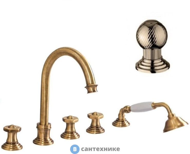 Смеситель Cezares APHRODITE-BVD-02-M на борт ванны с выдвижным душем и переключателем, бронза, ручки Шар