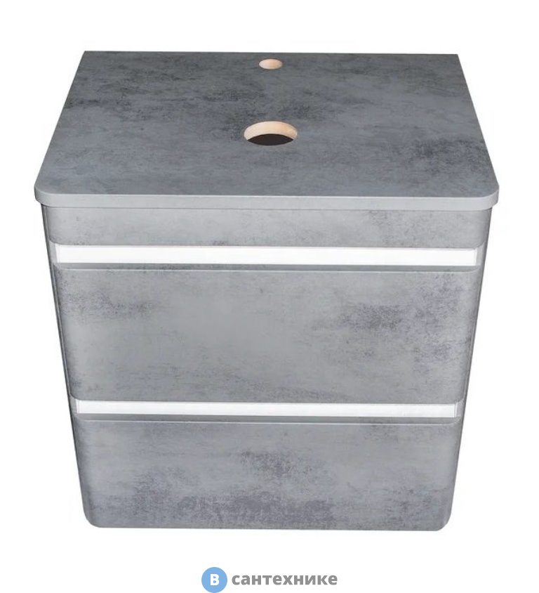 Тумба под раковину Style line Атлантика 60, Люкс бетон темный, (2 ящ.), со столешницей МДФ, подвесная PLUS (2000949234380)