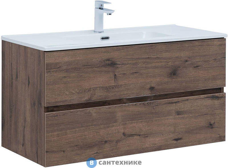 Тумба с раковиной Aquanet Алвита new 100 2 ящ. цв.дуб веллингтон табак (335684)