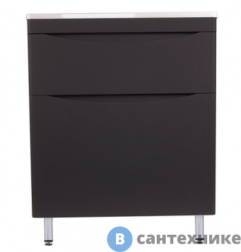 картинка Тумба под раковину Style line Бергамо мини 70 (2 ящ.) Люкс антискрейтч чёрный, напольная PLUS (2000565415002)