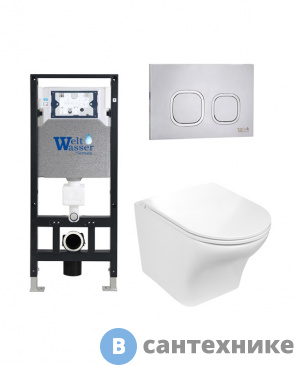 картинка Унитаз с инсталляцией WELTWASSER и кнопкой смыва (AMBERG 506 + ODENBACH 004 GL-WT + AMBERG RD-MT CR)