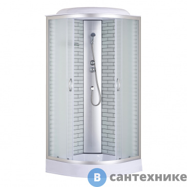 картинка Душевая кабина Loranto CS-6610-13FW 100*100*215 низкий поддон 13 см, белый кирпичный узор, матовое стекло, профиль хром