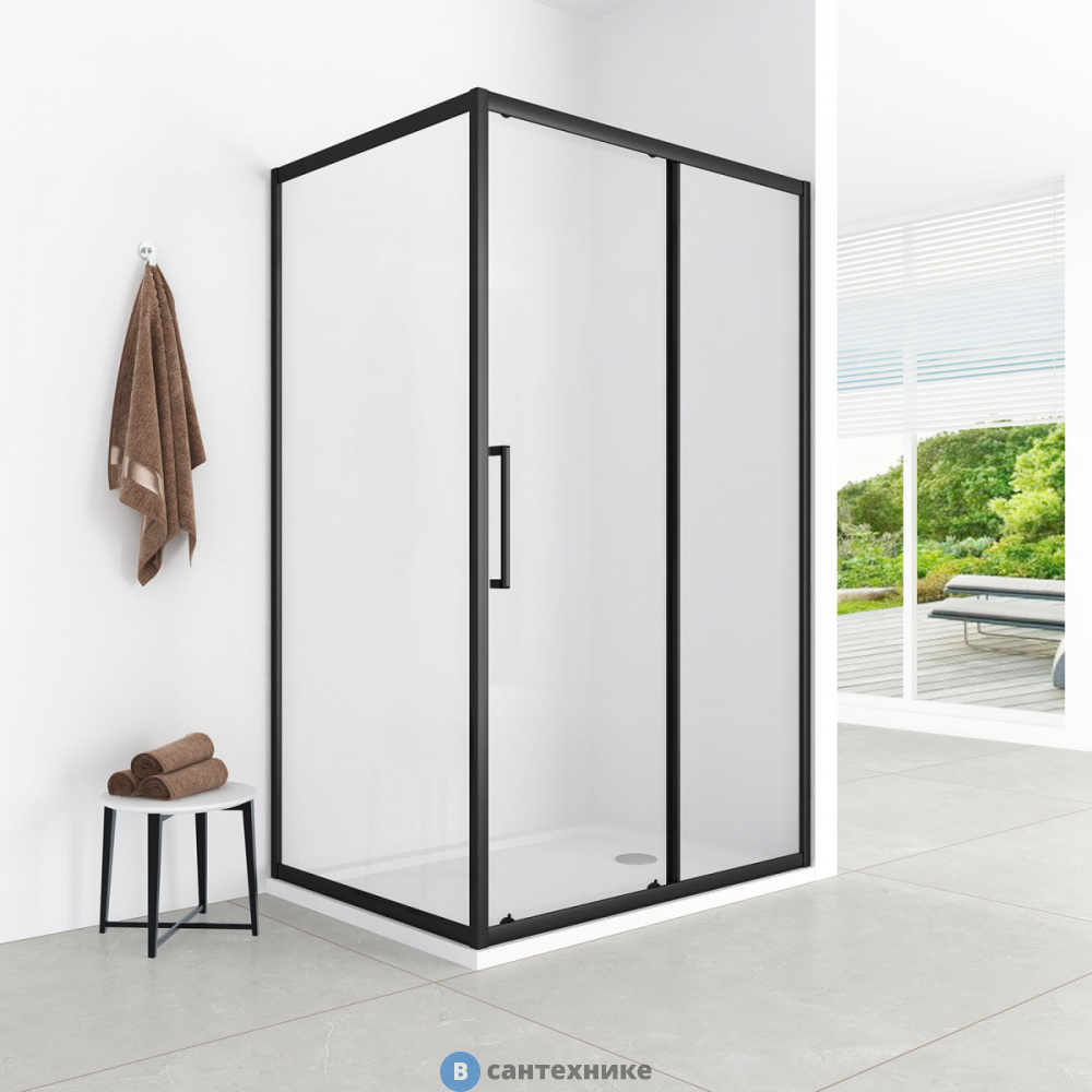 Душевое ограждение Loranto CS-AB02B-129 120x90x190, профиль черный матовый, 6 мм прозрачное стекло