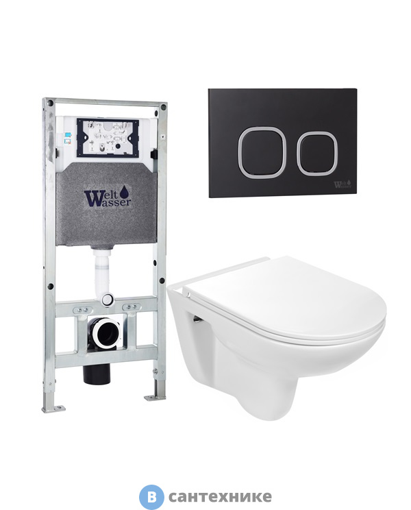 Унитаз с инсталляцией WELTWASSER и кнопкой смыва (AMBERG 506 ST + BAARBACH 004 GL-WT + AMBERG RD-BL)