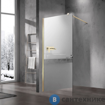 картинка Душевая перегородка Vincea Walk-In VSW-1H100MRG, 1000*2000, матовый золотой, стекло зеркальное
