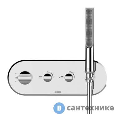 картинка Смеситель Bossini APICE термостатического смесителя из стены на 2 выхода, ручной душ, шланг Cromolux 150 см, хром (Z00523.030), без внутренней части