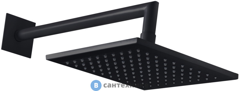 Верхний душ Cezares PORTA-TDDQ-NOP квадратный 200x200мм с держателем 350 мм, чёрный матовый