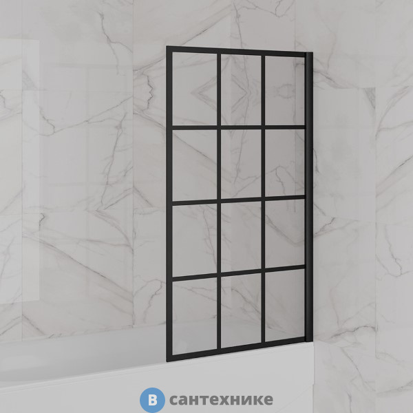 Шторка Paini Paini-ScreenWT80G на ванну Screen 80 см, неподвижная, принт решетка, проф. чёрный