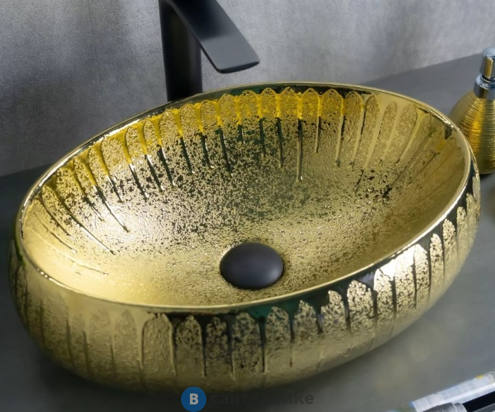 Раковина GID-ceramic 9030g накладная, золото (480х340)