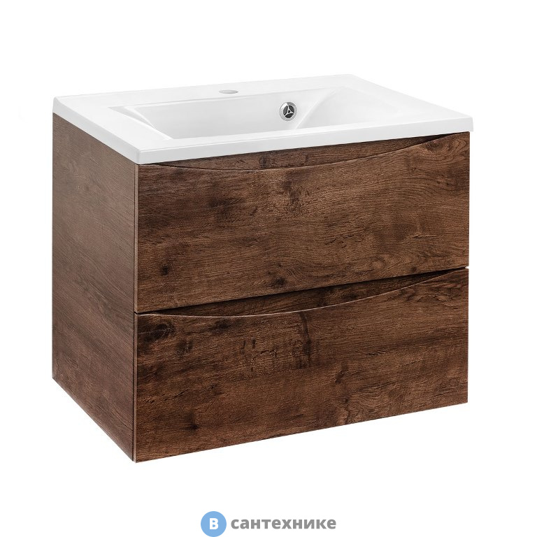 Тумба под раковину Vincea Mia 650 подвесная, 2 выкатных ящика soft close, R.Wood (VMC-2MA650RW)