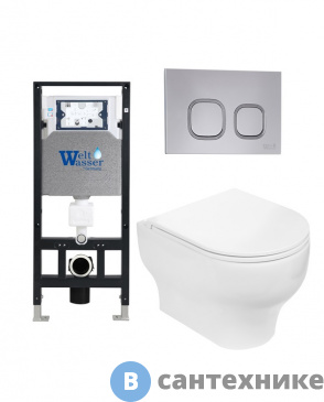 картинка Унитаз с инсталляцией WELTWASSER и кнопкой смыва (AMBERG 506 + ERLENBACH 004 GL-WT + AMBERG RD-CR)